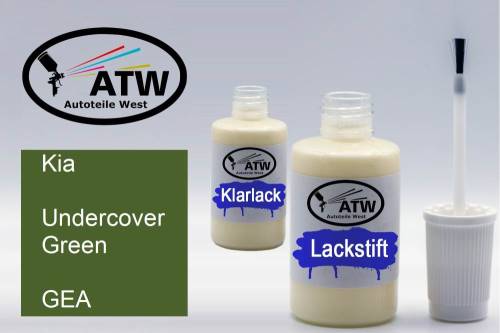 Kia, Undercover Green, GEA: 20ml Lackstift + 20ml Klarlack - Set, von ATW Autoteile West.